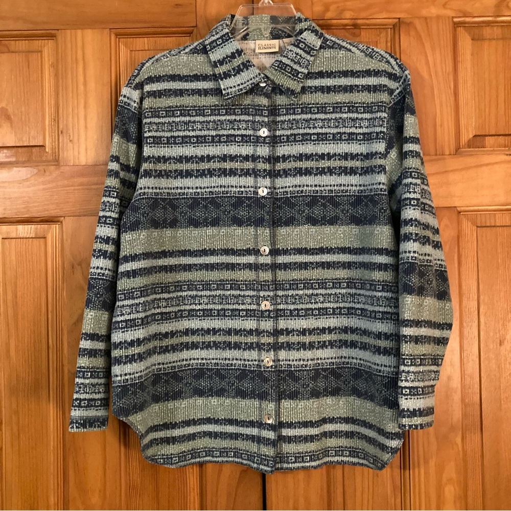 NWOT Classic Elements Vintage 90s Top Blouse Long Sleeve Blue Size L Large